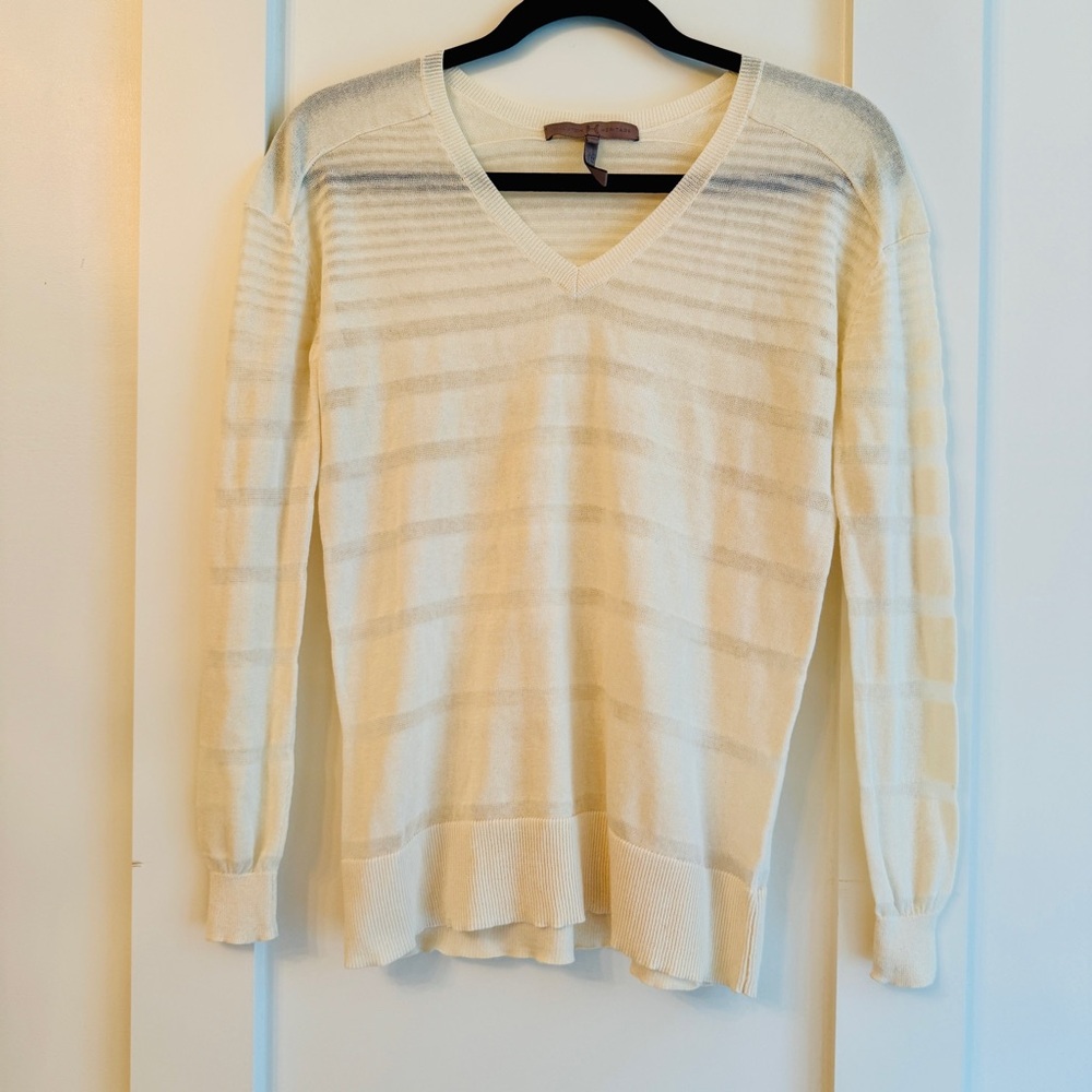 Halston Heritage V-Neck Striped Cream Sweater